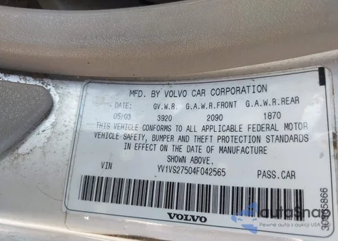 2004 Volvo S40 A/Lse from USA, damaged, VIN YV1VS27504F042565